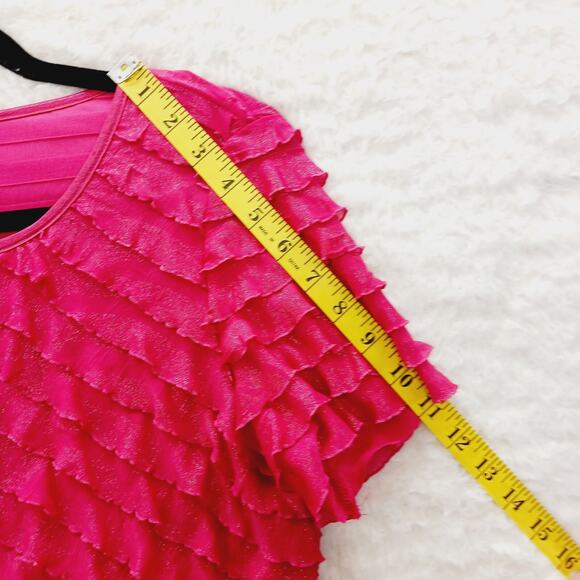 Blouse Top Size PL Rose Red Metallic Ruffle Whimsycore Dopamine Glam Y2K Fairy - Picture 6 of 12